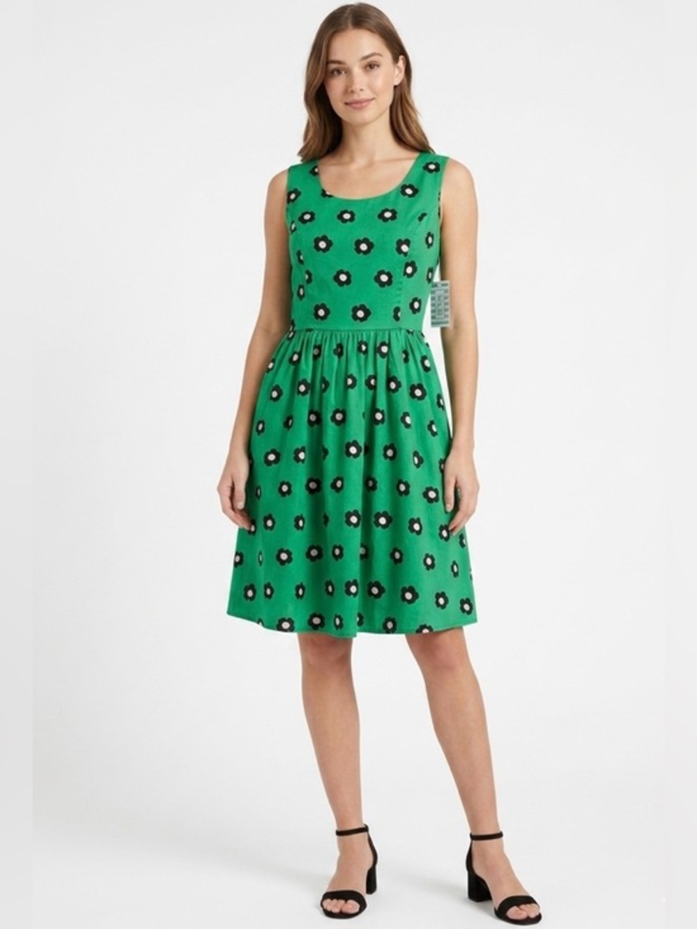 Tulip B Women’s Sleeveless Green Floral Scoop Neck Midi Dress NWT 100%Cotton